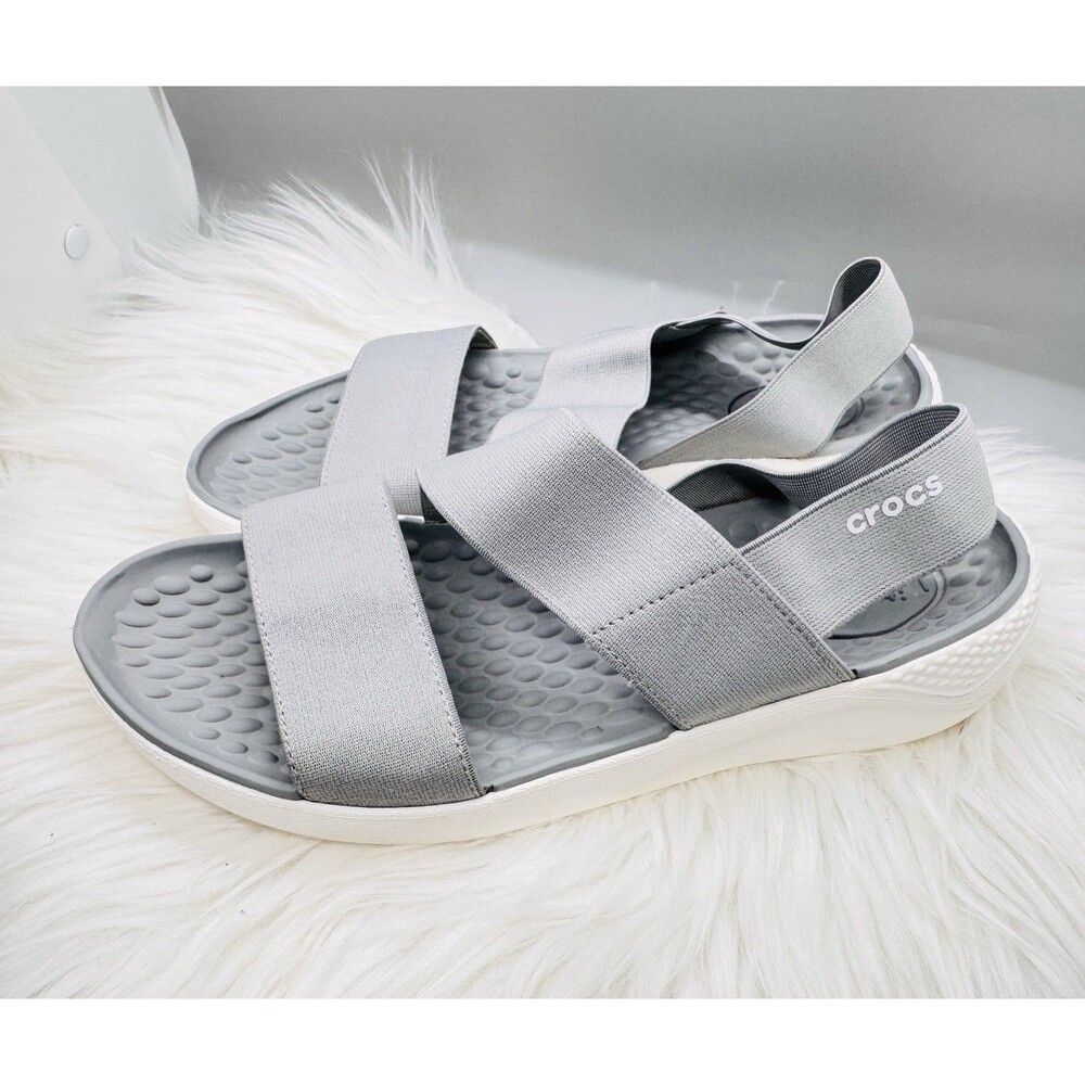 Crocs Sandals Womens 7W LiteRide Stretch Fabric Slip On Strappy Gray - Picture 4 of 8
